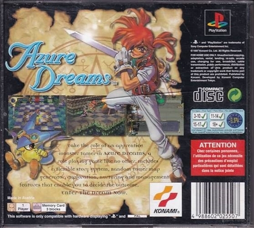 Azure Dreams - PS1 (B Grade) (Genbrug)